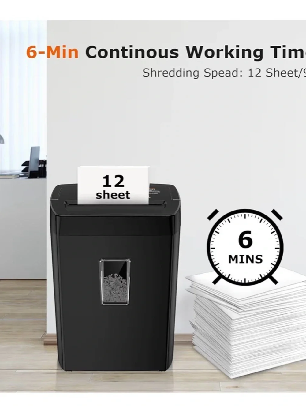 Black Paper Shredder with Waste Window - Home Office